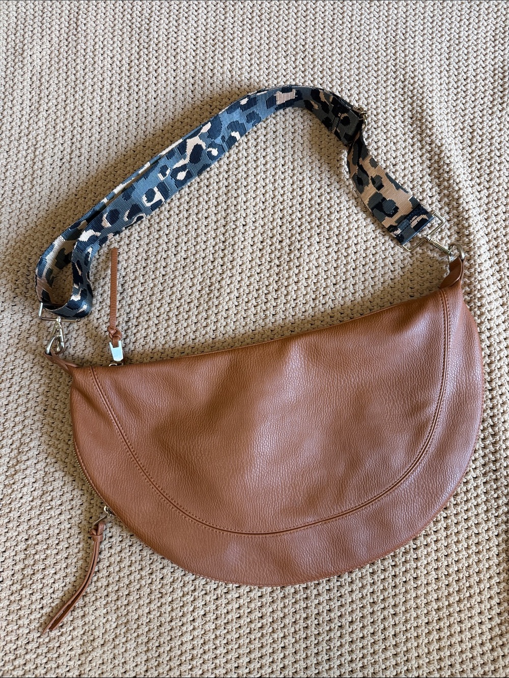 Anthropologie Urban Out Brown Crescent Shoulder Bag with Leopard-Print Strap